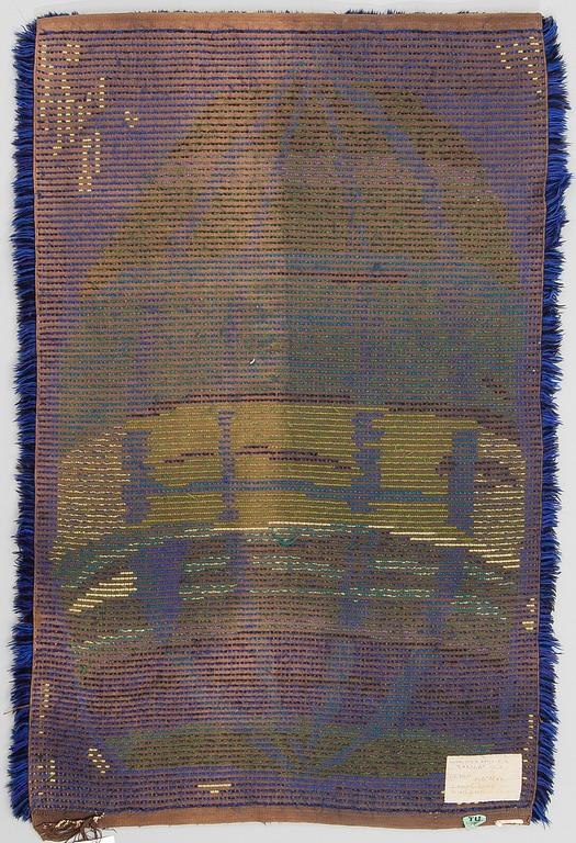 OILI MÄKI, RYA. Märkt "Handwoven ryijy - rug "Ladoga" 1962. Design Oili Mäki, Leppävaara Finland.".
