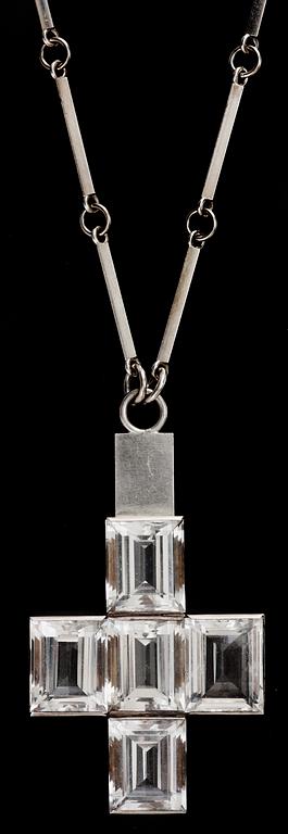 A Wiwen Nilsson sterling and five facet cut rock crystal pendant, Lund 1937.
