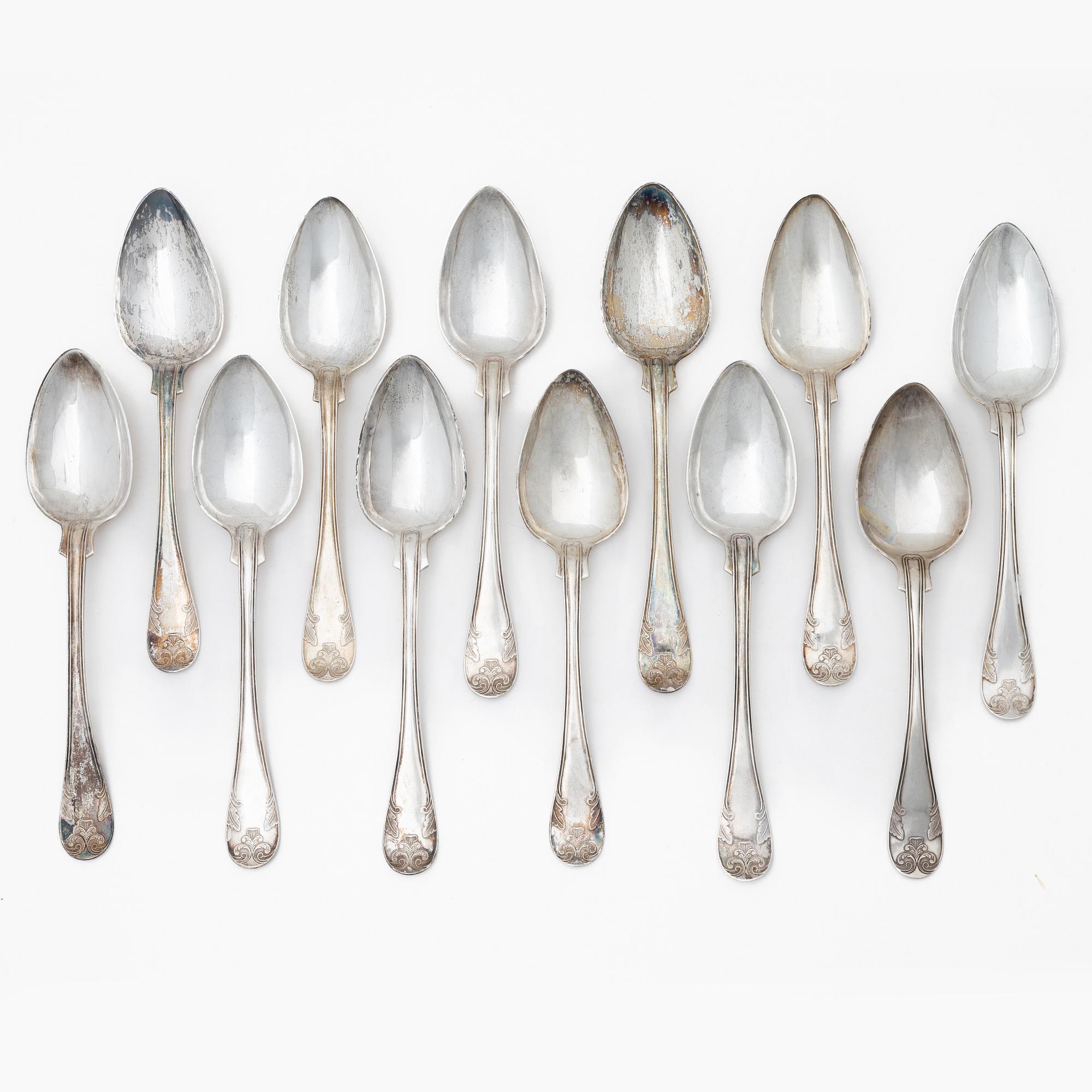 Christoffer Ekbeck, skedar, 12 st, silver, modell gammal fransk, Örebro 1855.