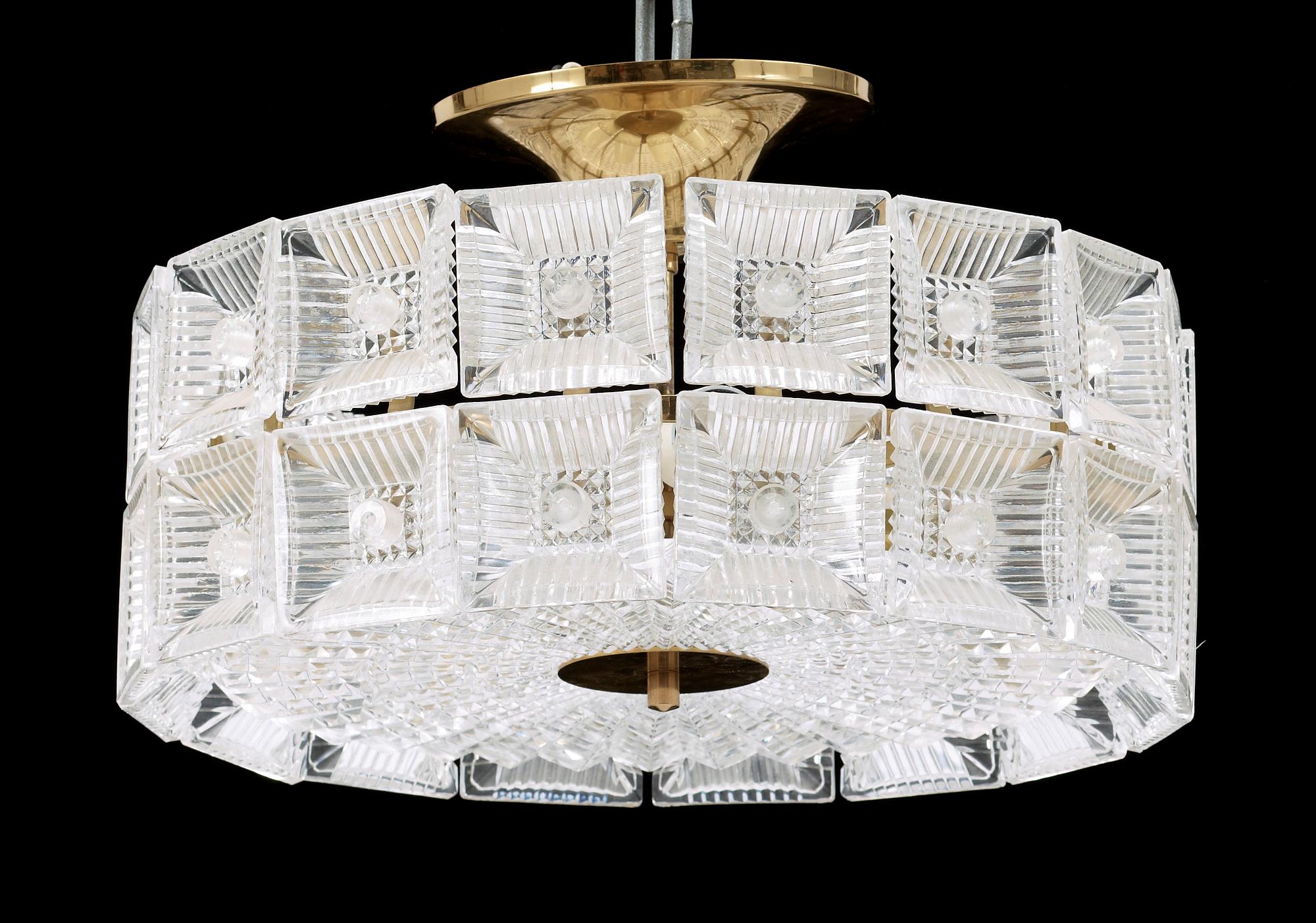 TAKPLAFOND, glas och mässing, 1900-talets mitt.