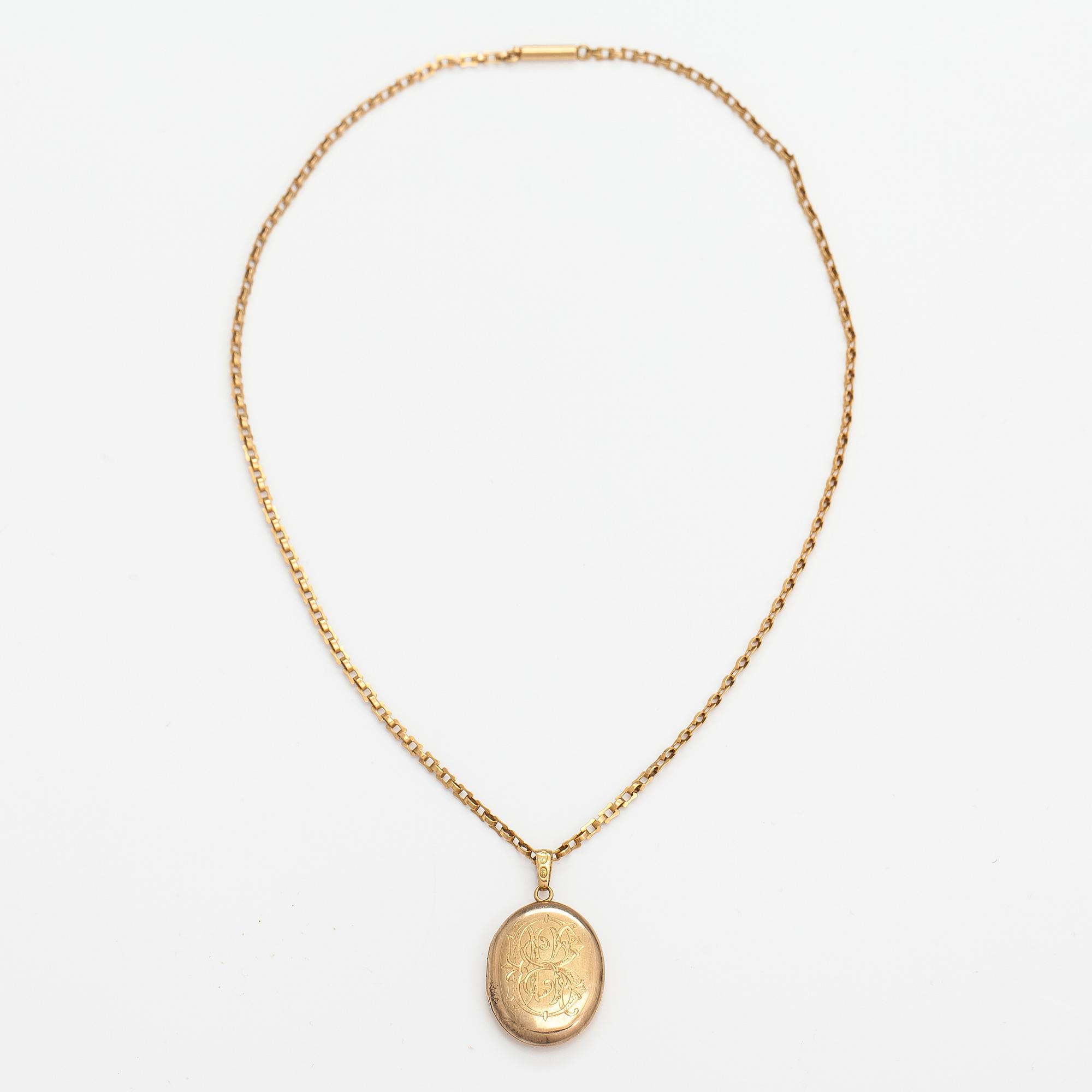 Kaulakoru/Medaljonki, 18K kultaa. Frans Wilhelm Tanner, Pori 1907.