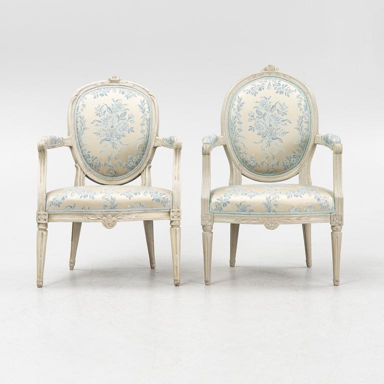 A pair of closely matched carved Gustavian chairs, late 18th century.