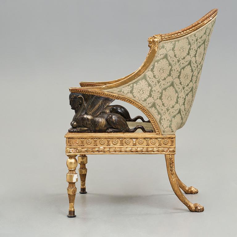 A large late Gustavian armchair by Ephraim Ståhl (chairmaker in Stockholm 1794-1820), not signed, mid 1790's.