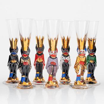 Gunnar Cyrén, seven 'Djävulsglas' vodka glasses, 'Nobel', Orrefors.