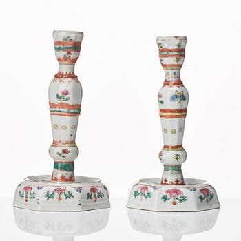 Two famille rose candle sticks, Qing dynasty, 18th Century.