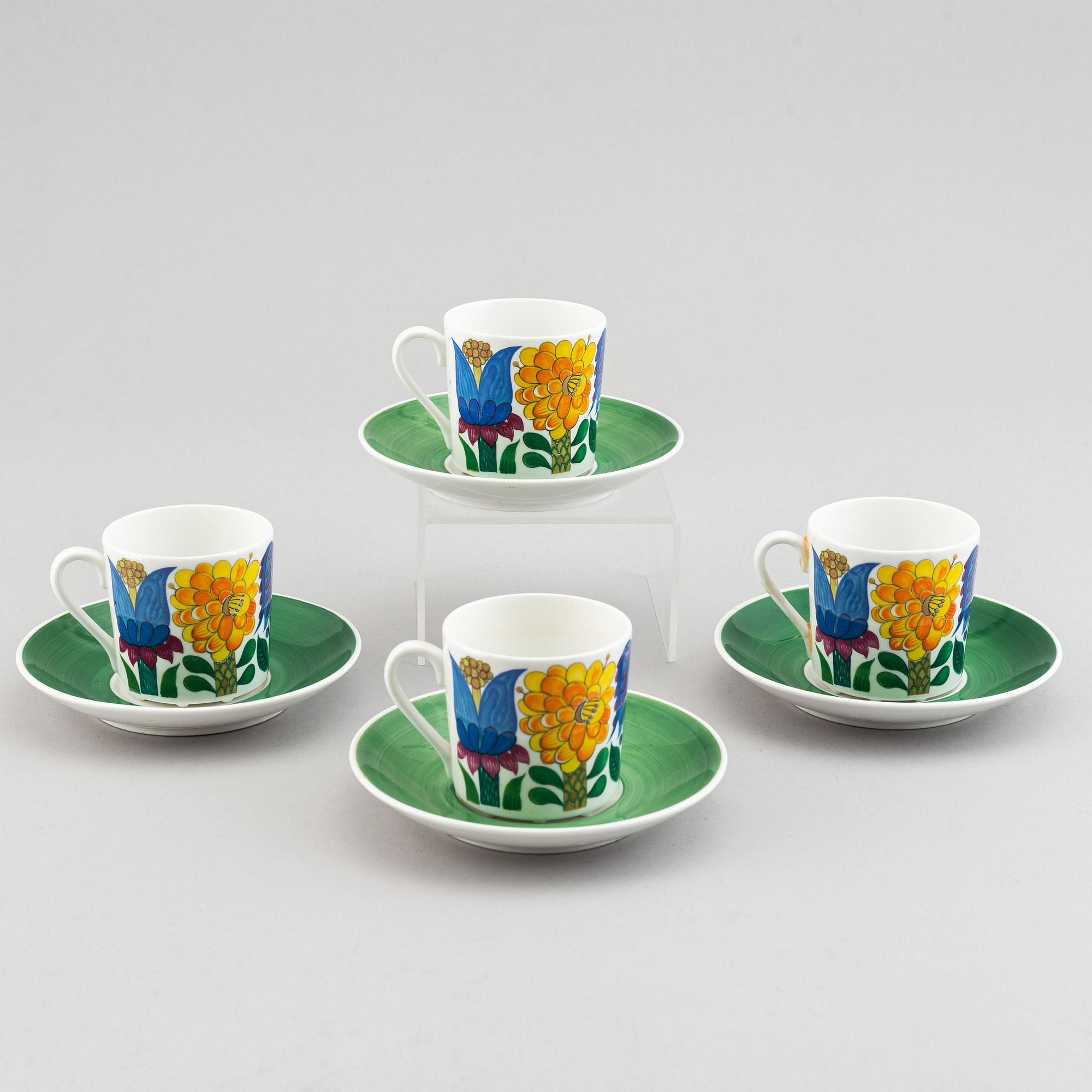 Stig Lindberg, kaffekoppar, 4 st, benporslin. "Tahiti", Gustavsberg.