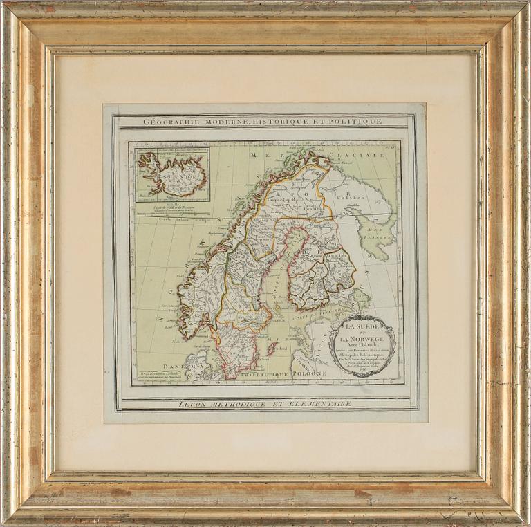 KARTA, gravyr, delvis kolorerad, Frankrike, dat. 1786.