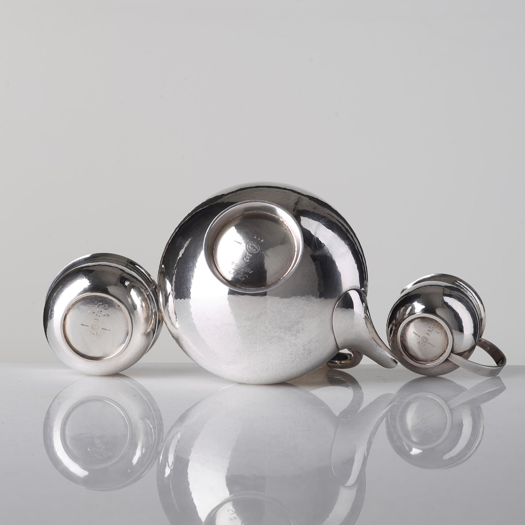 Harald Nielsen, teservis, tre delar, för Georg Jensen, Köpenhamn 1945-77, sterling.