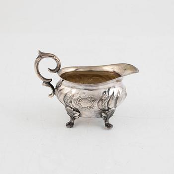 Kaffeservis, 3 delar, silver, rokokostil, CG Hallberg, Stockholm 1948.