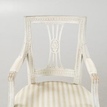 Two gustavian armchairs signed OBS, Olaus Bentsson, Lindome, around the year 1800.