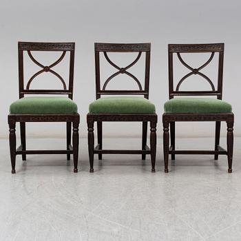 A set of three late gustavian chairs, early 19th century.