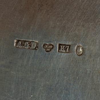 A Swedish silver coffee pot, cream jug and sugar box, Gustavian style, mark of AG Dufva, Stockholm 1911-1912.