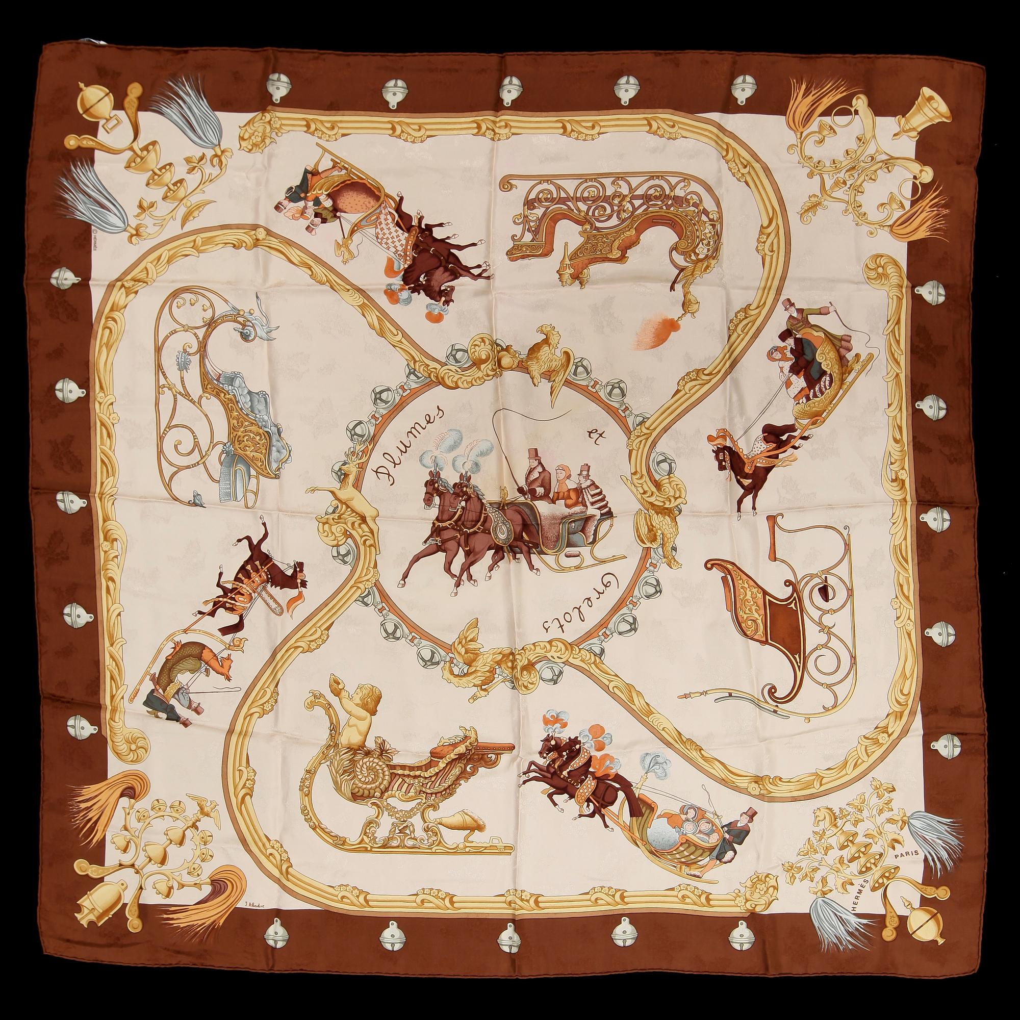 SCARF, jacuardvävt siden, "Plumes de Grelots", Julia Abadie, Hermès, Paris, 1900-talets fjärde kvartal.