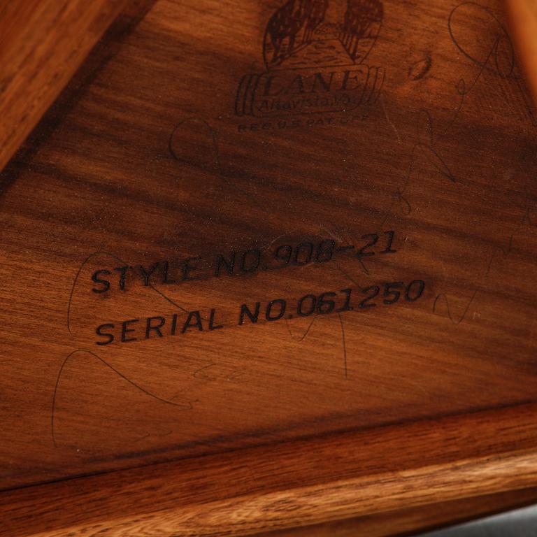 A teak side table marked Lane, Altavista, VA, mid 20th century.