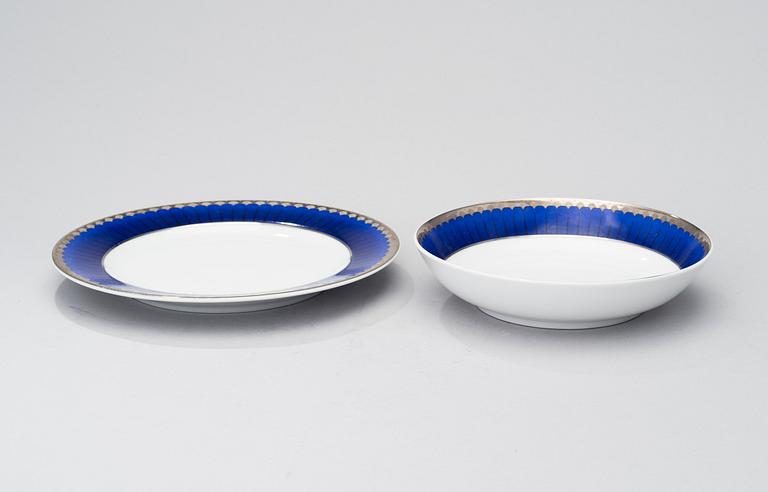 SIGVARD BERNADOTTE, 43 piece, porcelain tableware, "Christineholm"/"Marianne Royal Blue" Millenium 2000.