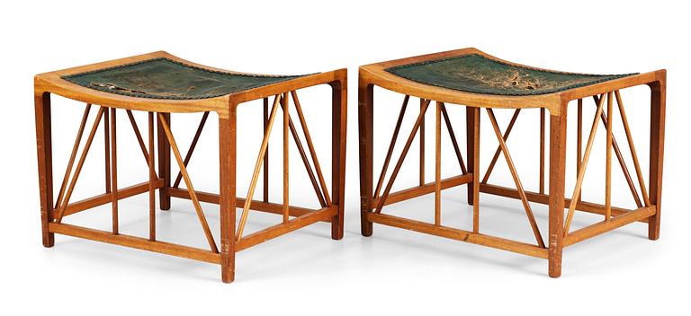 A pair of Josef Frank so called 'Tutanchamon' stools by Firma Svenskt Tenn.