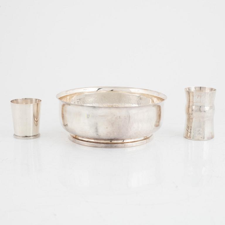 Two sterling silver beakers and a silver bowl, mark of CFG, WiWen Nilsson and Löfman, 20th century Sweden.