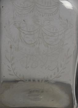 BRÄNNVINSFLASKA, glas, dat 1823.