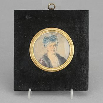 LEONARD HENRIK ROOS AF HJELMSÄTER, tillskriven, miniatyrporträtt i akvarell, osignerad, 1800-tal.