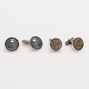 Cufflinks, 2 pairs, silver, copper ore. Tillander, Helsinki, 1971 and 1983.