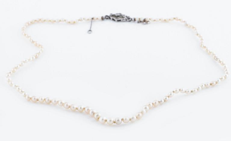 A possibly cultured pearl necklace by Gustav Dahlgren & Co, Malmö, 1951.
