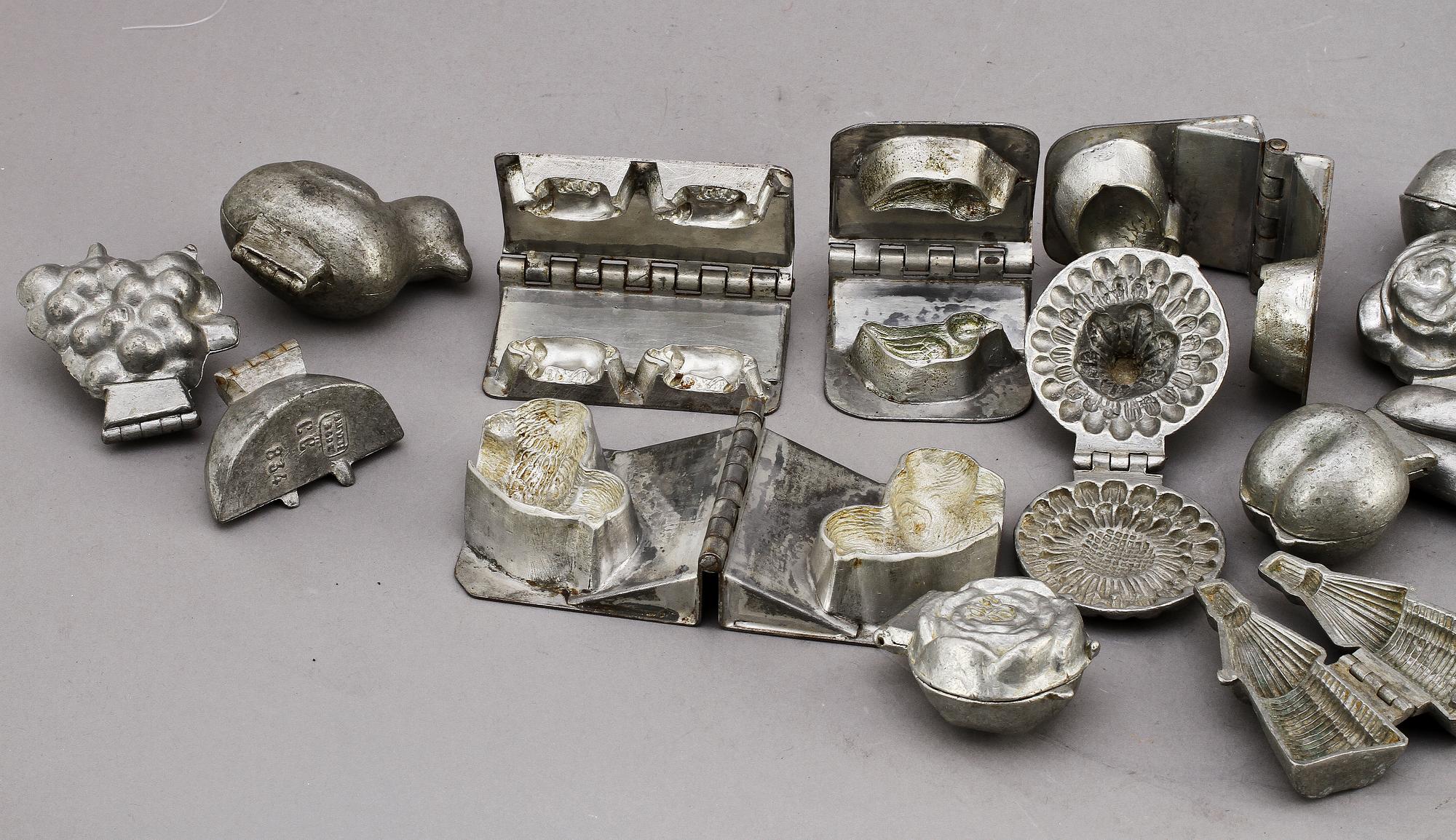 MARSIPANFORMAR/CHOKLADFORMAR, 26 st, tenn, 1800/1900-tal.