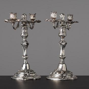 KANDELABRAR, för två ljus, Sverige, 1700-talets andra hälft, rokoko.