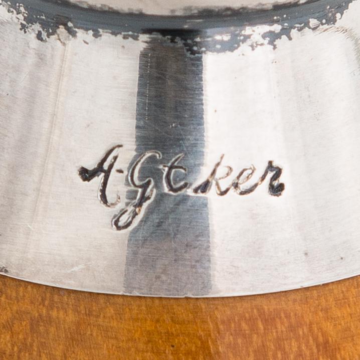 Anna-Greta Eker, A mahogany and silver sugar bowl and cream jug and a silver bowl, Auran Kultaseppä, Turku 1963-67.