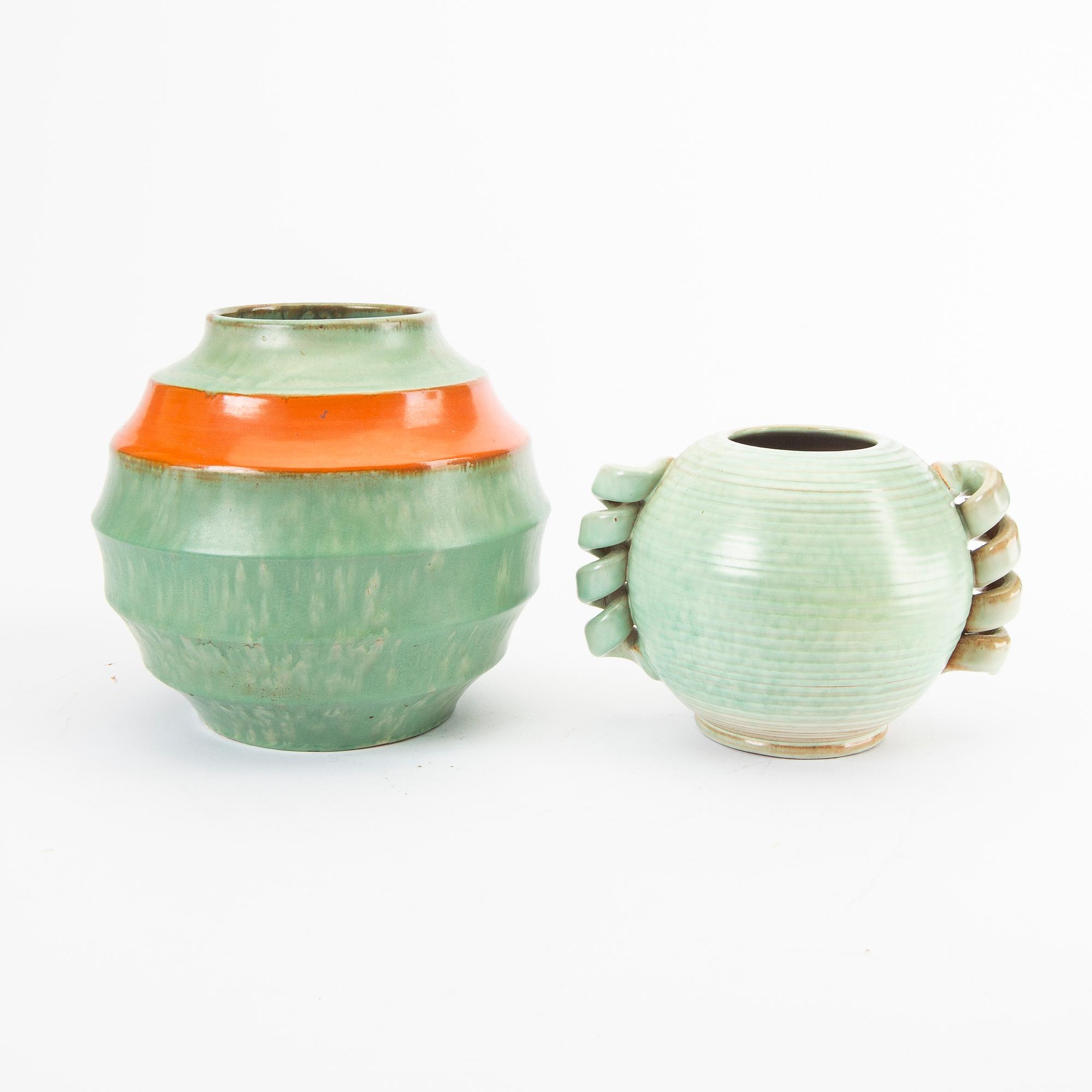 A set of nine different vases from Höganäs 1930/40s.