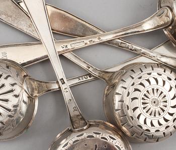 SOCKERSTRÖARE, 5 st, silver, Sverige, 1700 och 1800-tal, vikt 264 g.