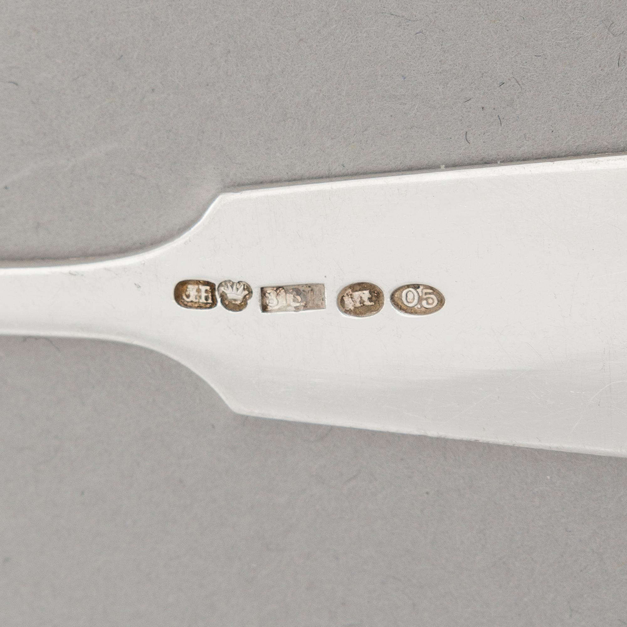 GÖSTA HELENIUS, bestickuppsättning, 48 delar, silver, "Musslan", Åbo 1919.