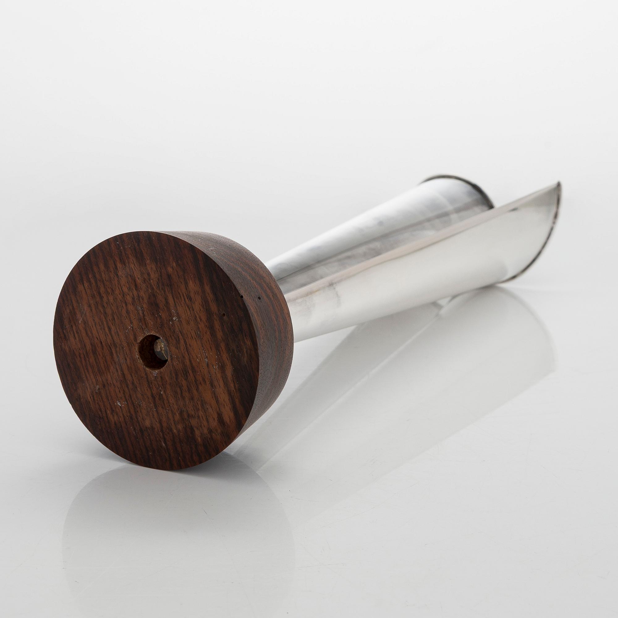 Tapio Wirkkala, a silver TW 228 'Flame' vase on a rosewood base, Kultakeskus, Hämeenlinna 1965.