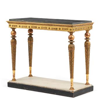 52. A late Gustavian giltwood console table in the manner of Jonas Frisk, Stockholm, circa 1800.