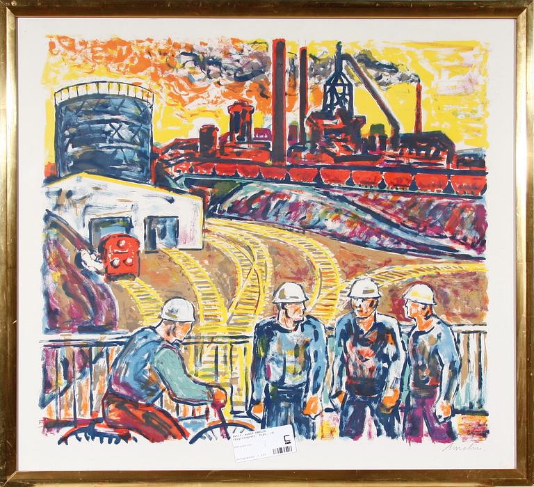 ALBIN AMELIN, färglitografi. Sign.