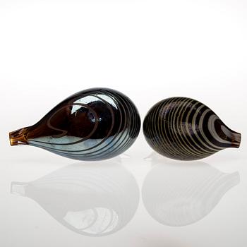 FIGURINER, 2 st, glas, Oiva Toikka, Nuutajärvi. Signerade.