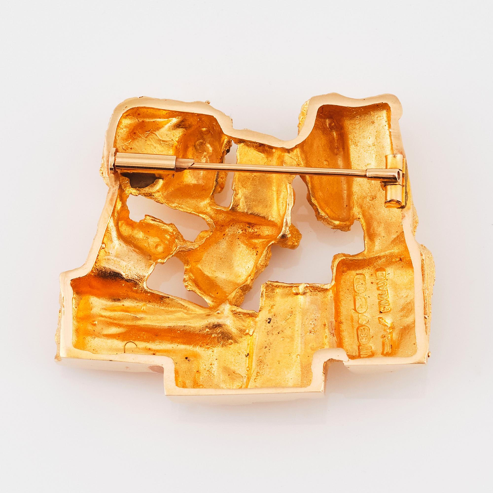 Björn Weckström, a 14K gold brooch "Ajopuut" for Lapponia, Finland 1970.