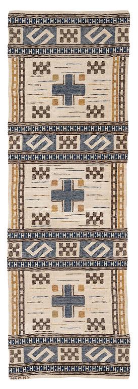 Märta Måås-Fjetterström, a 'Blå essbård' (also  S-bård), flat weave c. 142 x 42 cm, signed AB MMF.