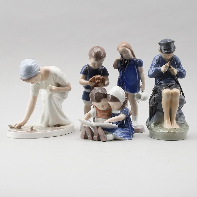 FIGURER, 5 st, porslin, Bing & Gröndahl och Royal Copenhagen.