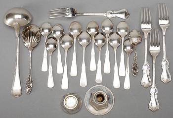 PARTI SILVER, 21 delar, bla. "Olga", GAB, Stockholm 1959. Total vikt ca 486 cm.