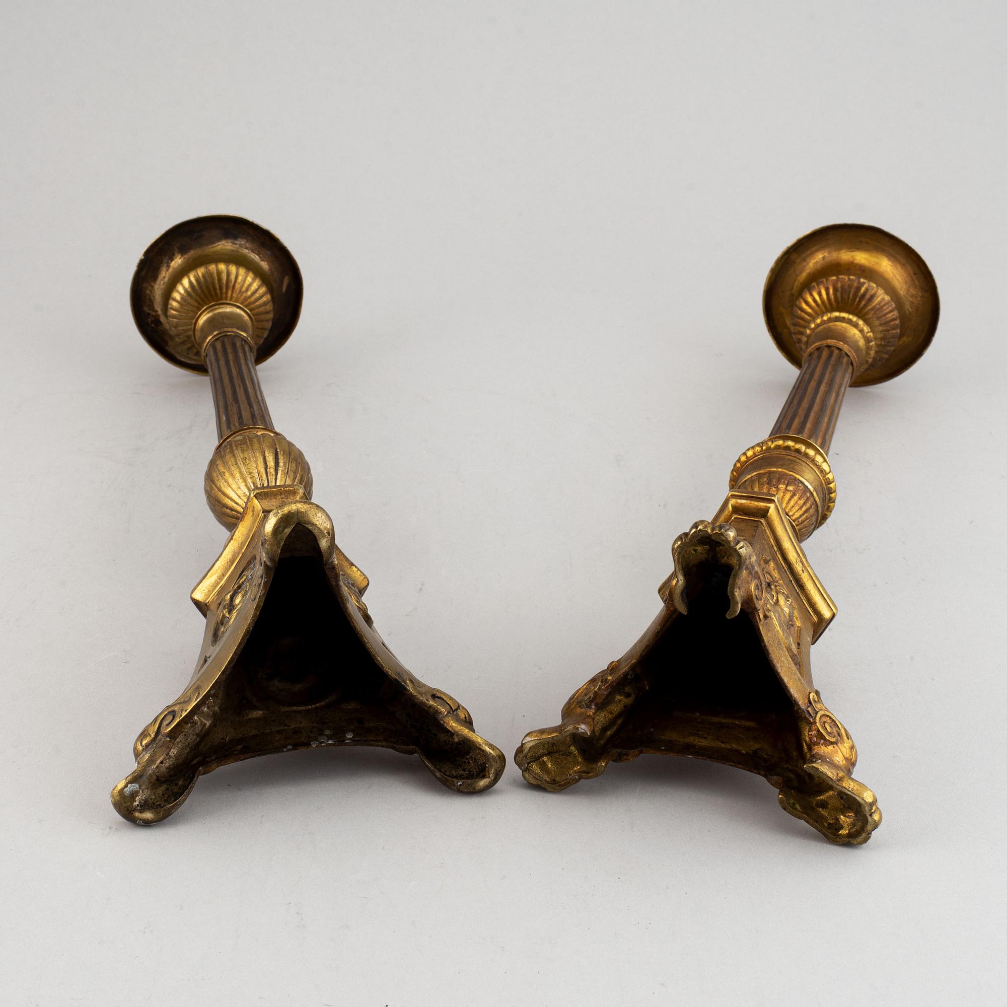 Two 19th century bronze altar candlesticks.
