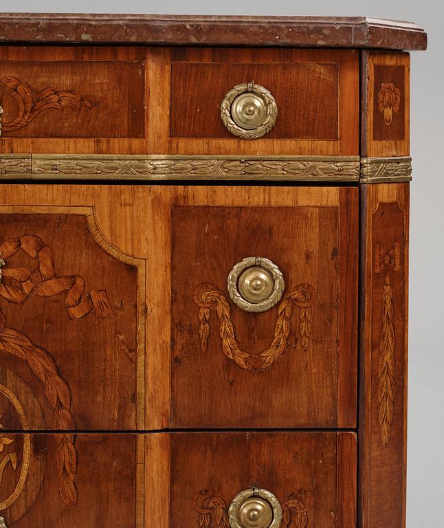 A Gustavian rosewood parquetry and ormolu-mounted commode by J. Hulsten (master in Stockholm 1773-94).