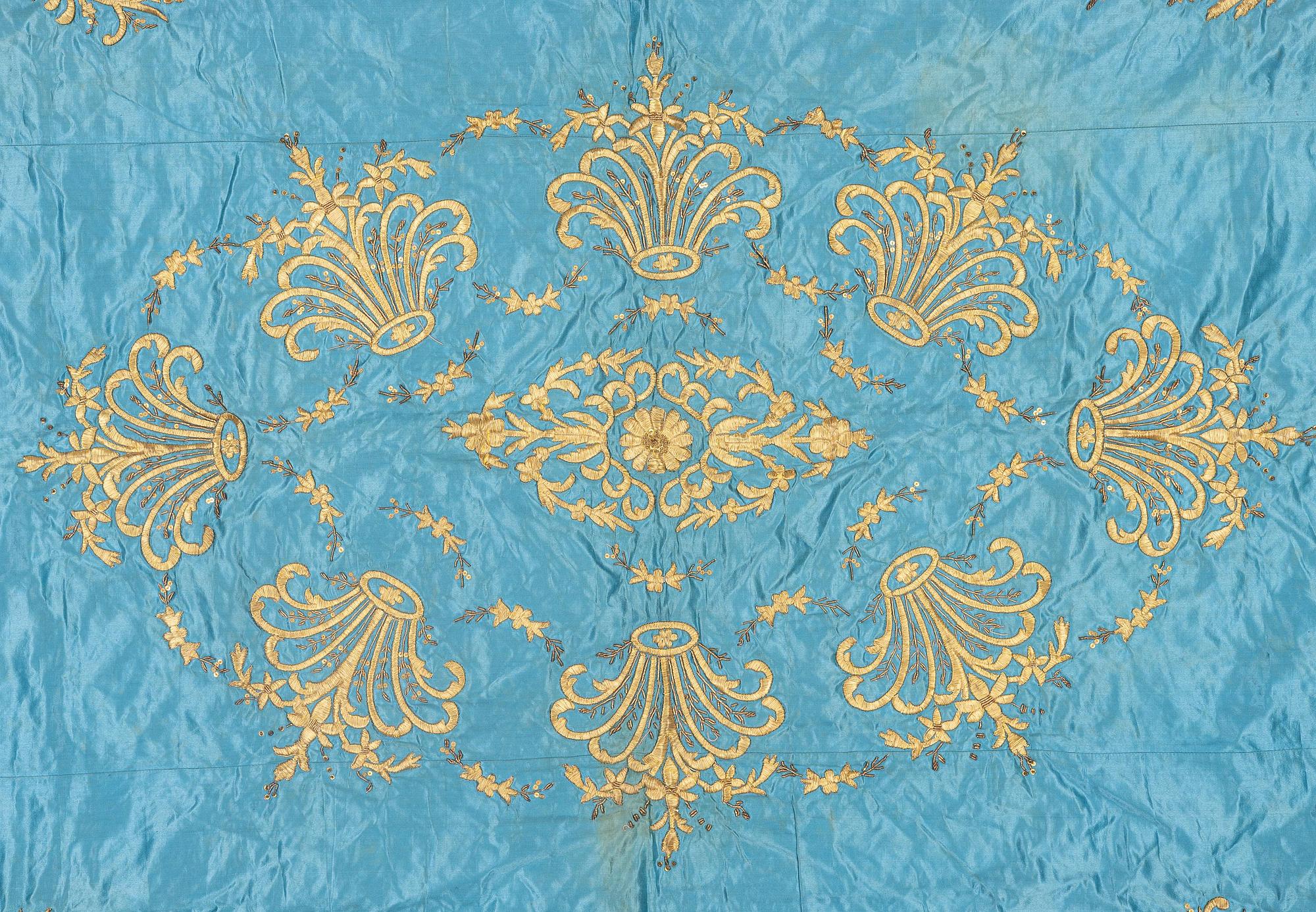 A silk and metal thread embroidery, Ottoman Empire, c. 193 x 148 cm.
