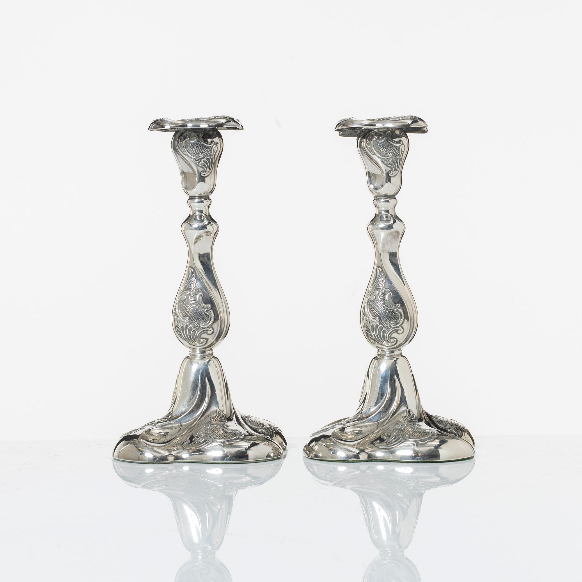 A pair of Norwegian silver candlesticks, mark of Thorvald Marthinsen, Tonsberg, circa mid-20th century.