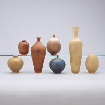 A set of seven Berndt Friberg stoneware vases, Gustavsberg Studio 1946-61.