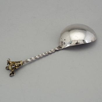 A Swedish 18th century parcel-gilt spoon, mark of Johan Grubb (Hudiksvall 1725-1756 (-58)).