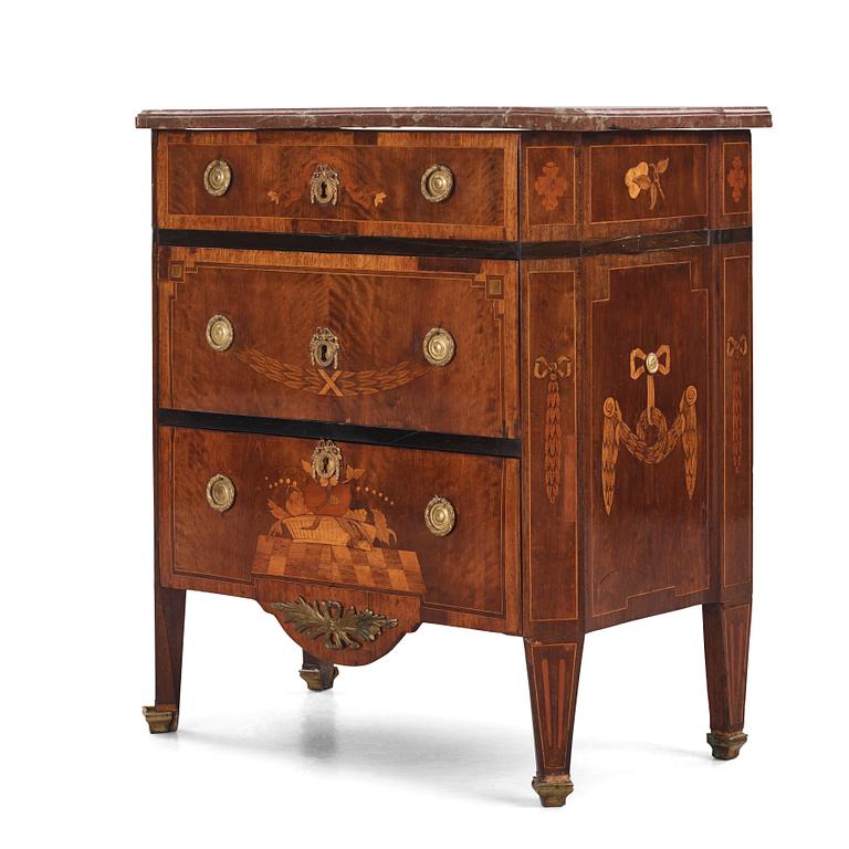 A Gustavian marquetry commode by G. Foltiern (master in Stockholm 1771-1804).