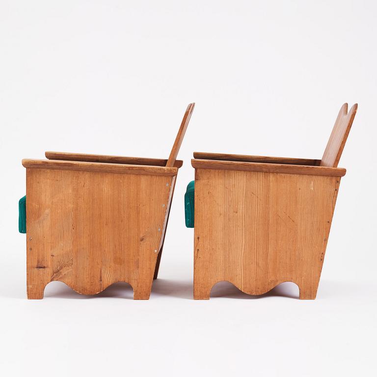 Axel Einar Hjorth, a pair of "Utö" stained pine armchairs, Nordiska Kompaniet 1930s.