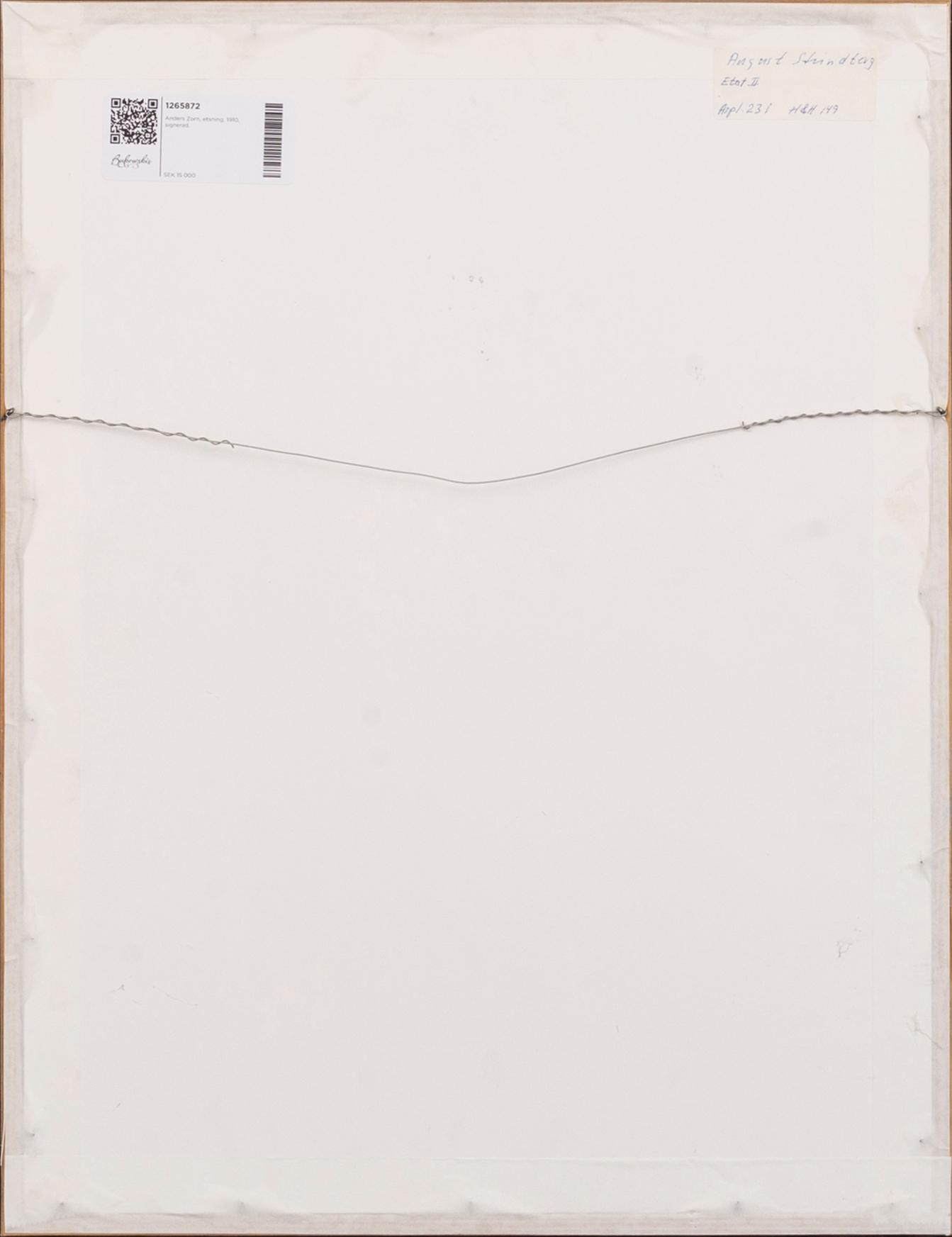 Anders Zorn, a signed etching from 1910.