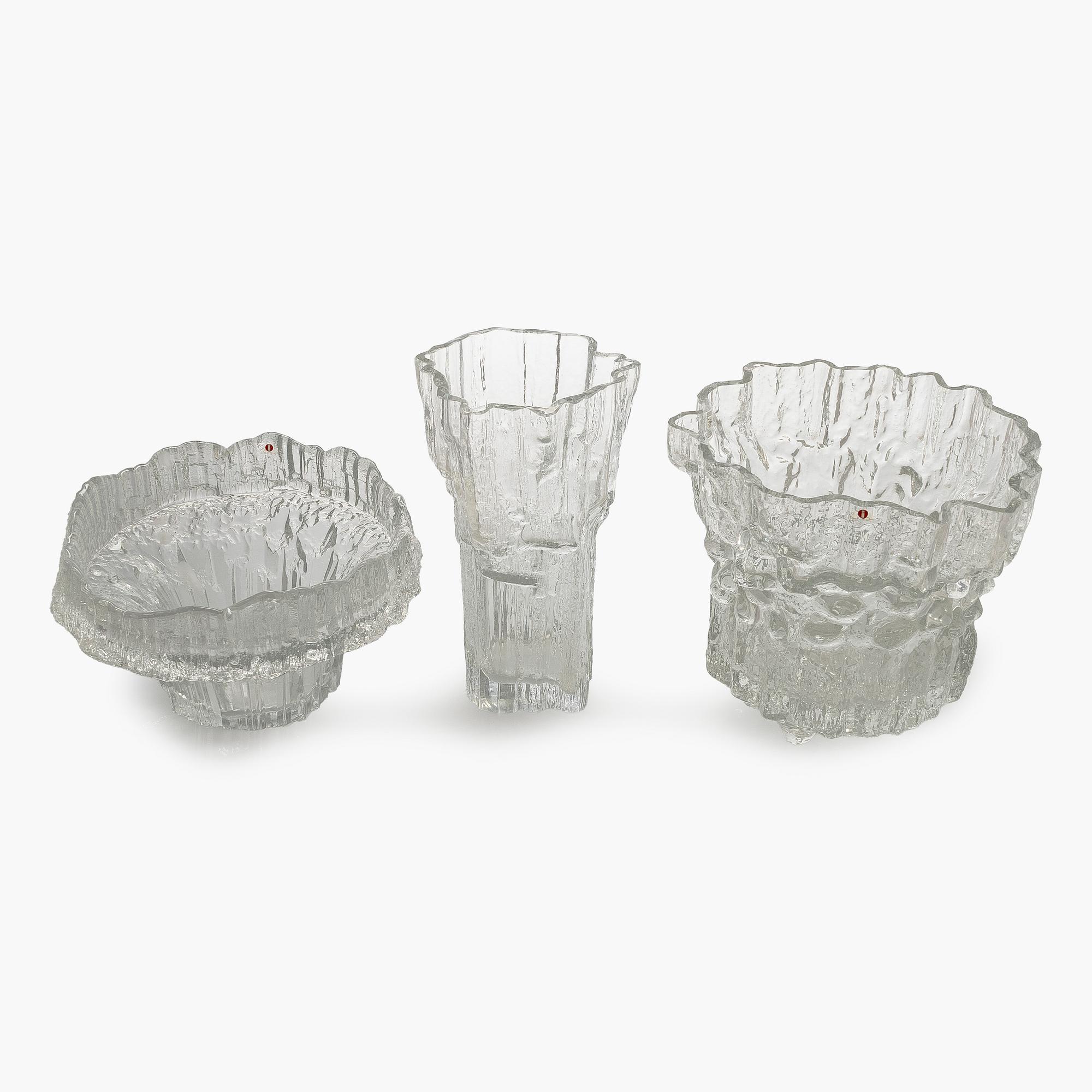 Tapio Wirkkala, a set of three glass vases, Iittala 1960s/70s.