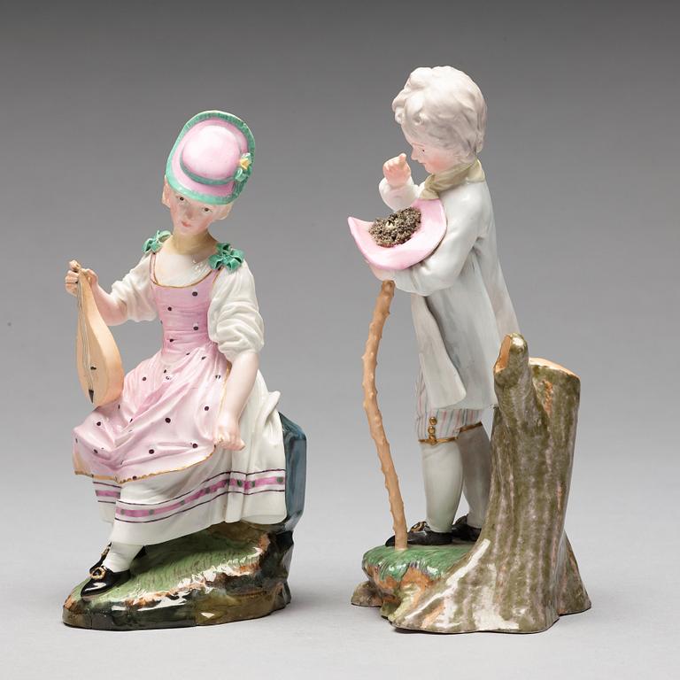 FIGURINER, två stycken, porslin. Höchst, 1700-tal.